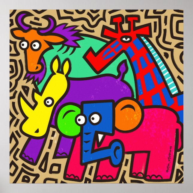 Poster de Arte Africano da Vida Selvagem (Frente)