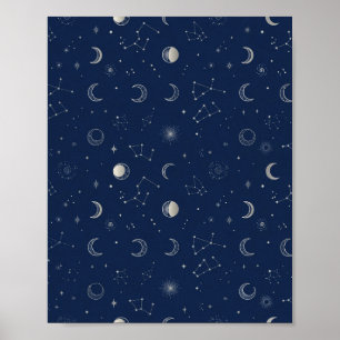 Poster de Arte Celestial da Lua e Estrelas da Mari