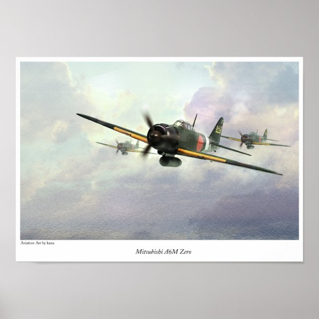 Poster de Arte da Aviação " Mitsubishi A6M Zero " (Frente)