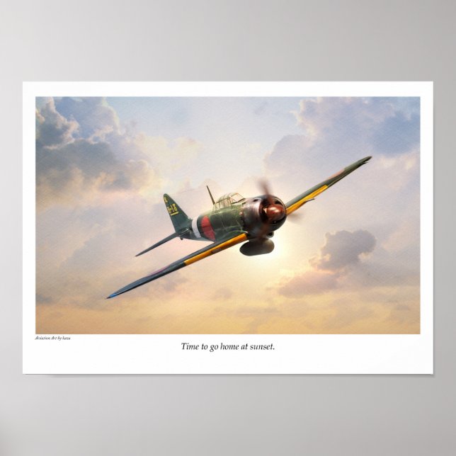 Poster de Arte da Aviação "Mitsubishi A6M Zero" (Frente)