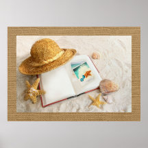 Poster de Arte da Cena de Praia do Chapéu de Palha