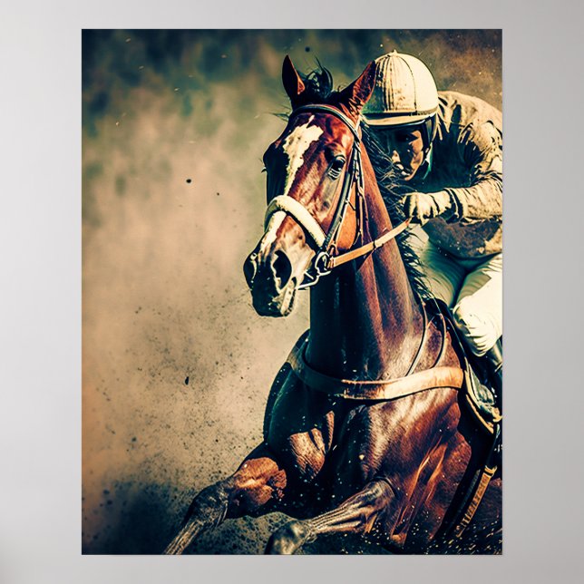 Poster de Arte da Corrida de Cavalo de Jockey Vint (Frente)