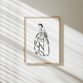 Poster de Arte da Linha de Tinta da Mulher Hanbok