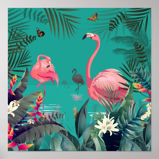 poster de arte da parede tropical flamingo (Frente)