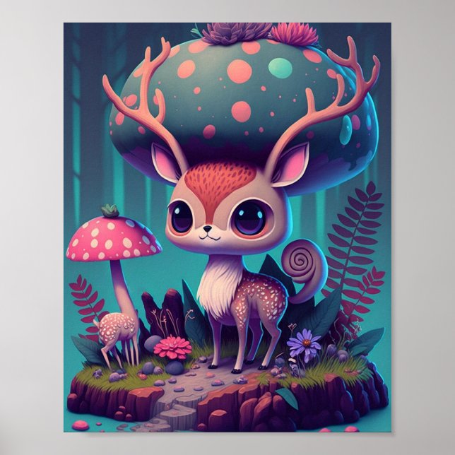 Poster de Arte de Cachorro Deer Fantasy (Frente)