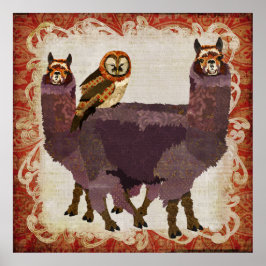 Poster de Arte de Coruja Amber Roxo Alpacas