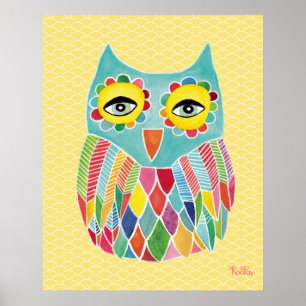 Poster de Arte de Coruja Arco-íris para Quarto de