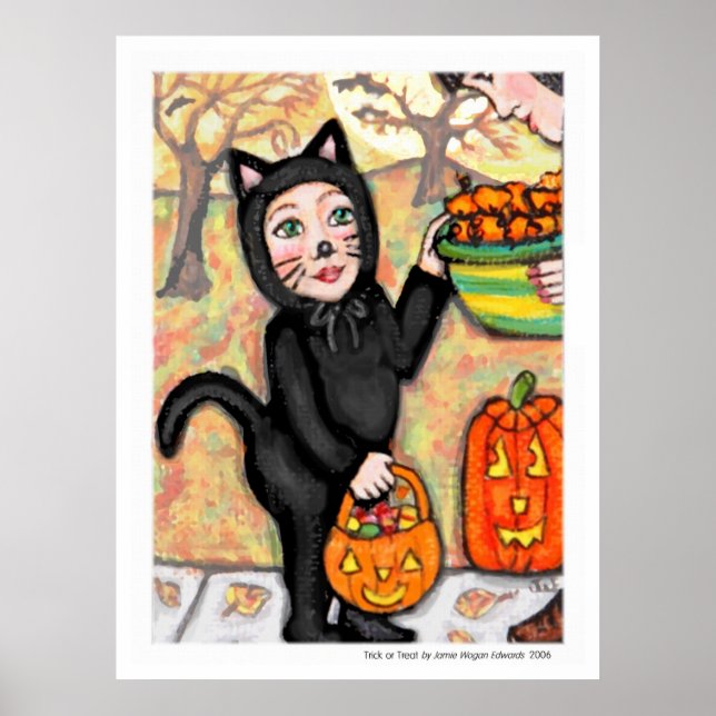 Poster de Arte de Gato de Halloween ou Tratar Cost (Frente)