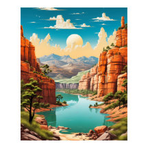 Poster de Arte de Grande Canyon Vibrante e Retro