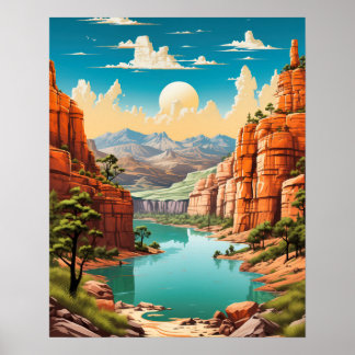 Poster de Arte de Grande Canyon Vibrante e Retro