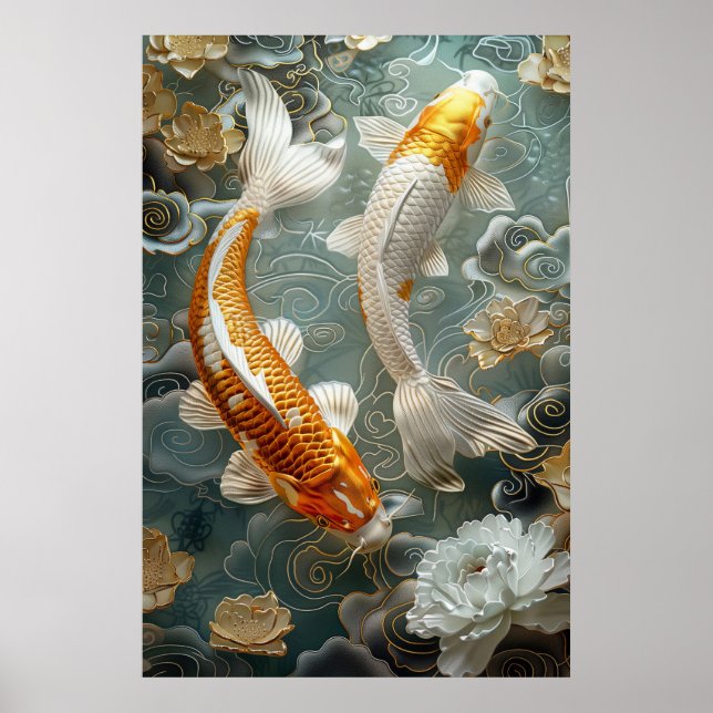 Pôster de Arte de Impressão de Peixe Koi Dourado P (Frente)