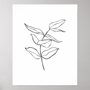 Poster de Arte de Linha de Planta Simples Moderna