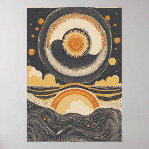 Poster de Arte de Parede Celestial Sun Illustratio