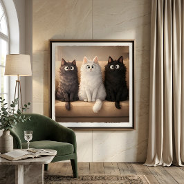 Poster de Arte de Parede Gatinhos Cinza, Branco e