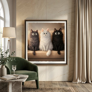 Poster de Arte de Parede Gatinhos Cinza, Branco e 