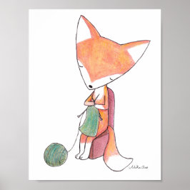 Poster de Arte de Parede Raposa Tricotando Raposa