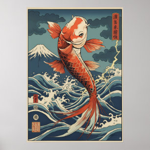 Poster de Arte de Peixe Koi Japonês - Símbolo de F