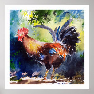 Poster de Arte de Rooster de Watercolor