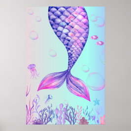 Poster de Arte de Salão Azul Roxo Sereia
