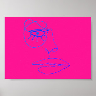 Poster de Arte de Uma Linha Azul