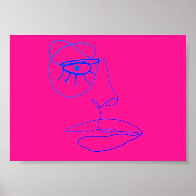 Poster de Arte de Uma Linha Azul (Frente)