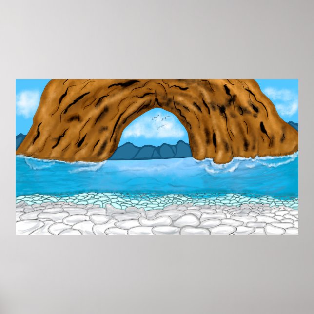 Poster de Arte Digital do Oceano, Canyon e Montanh (Frente)