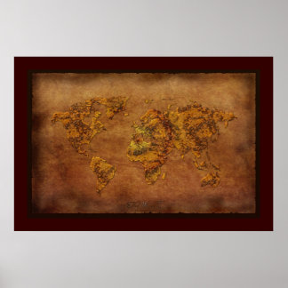 Poster de Arte do Mapa Mundial de Rust-tone 3D Rus
