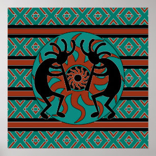 Poster de Arte do Muro do Sudoeste Kokopelli Turqu
