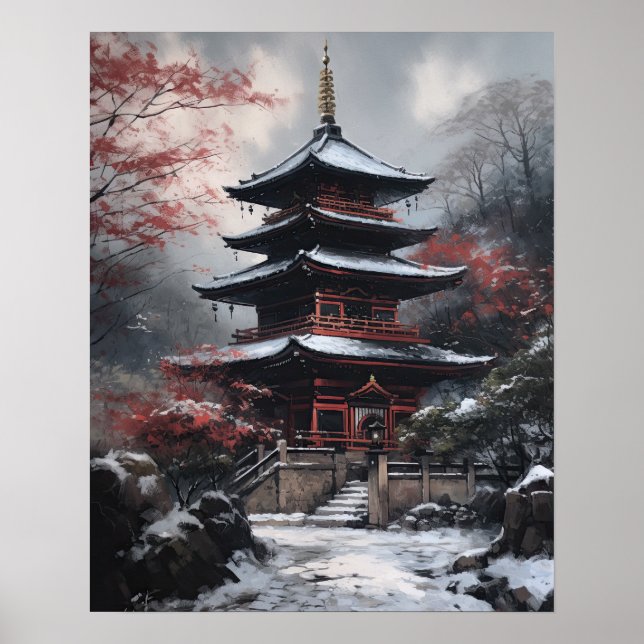 Poster de Arte do Templo Budista Japonês (Frente)
