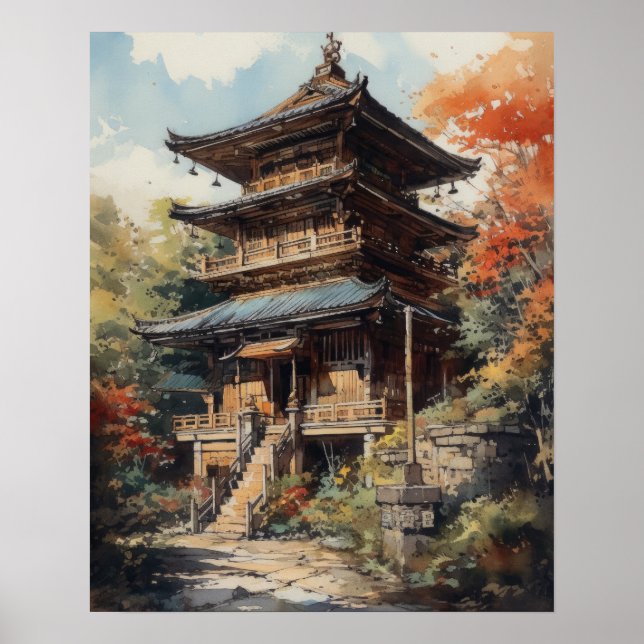 Poster de Arte do Templo Budista Japonês (Frente)