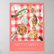 Poster de Arte em Aquarela "Kitty Party"