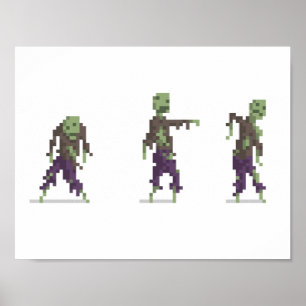 Poster de Arte em Pixel de 8 bits Zombie