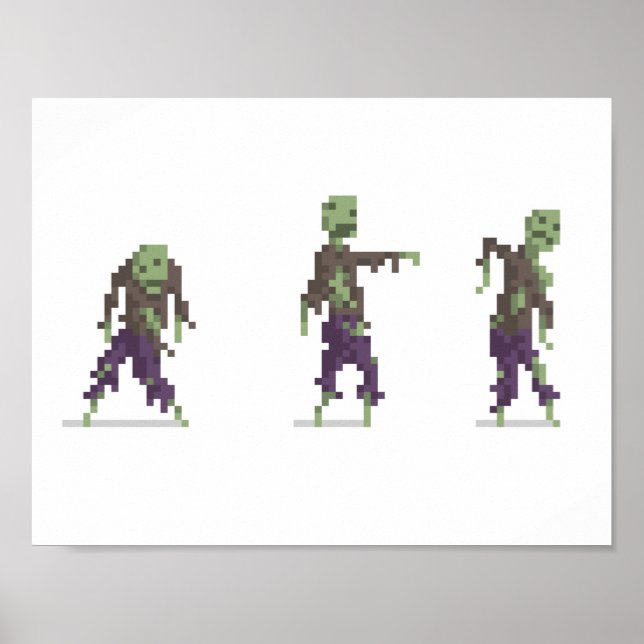 Poster de Arte em Pixel de 8 bits Zombie (Frente)