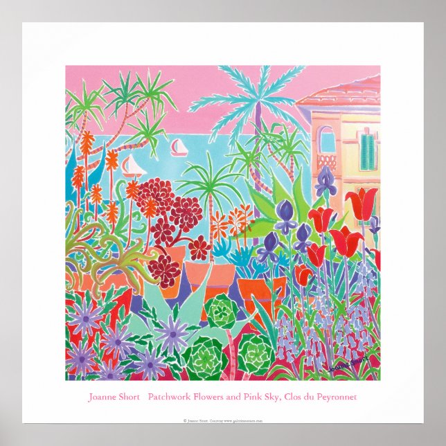 Poster de Arte: Flores de Patches e Céu Rosa (Frente)