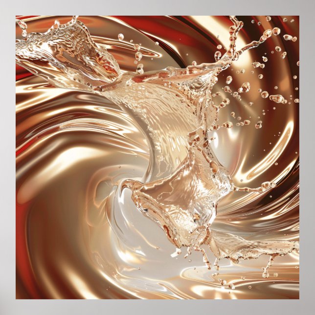 Poster de Arte Fluida Luxuriosa Dourada e Creme (Frente)