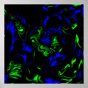 Poster de Arte Líquida Azul, Preta, Verde