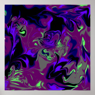 Poster de Arte Líquida Azul, Roxo, Preto, Cinza