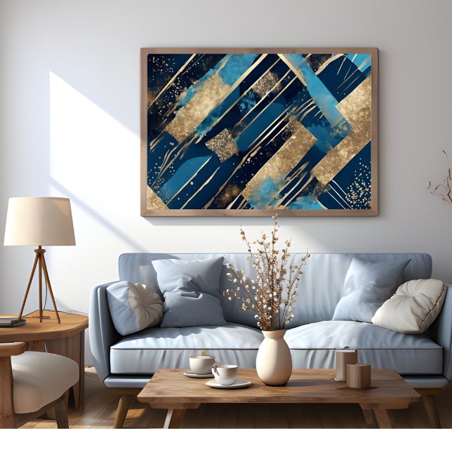 Poster de Arte Moderno Elegante com Brilho Azul e  (Blue And Gold Glitter Elegant Modern Art Poster)