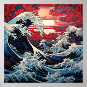 Poster de Arte Ondas Japonês - Serene Ocean Waves