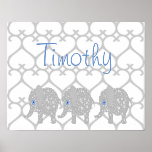 Poster de Arte para Bebês Elefante cinza