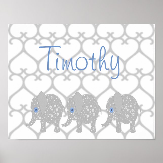 Poster de Arte para Bebês Elefante cinza (Frente)