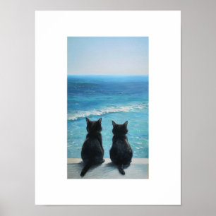 Poster de arte para exibição de oceano de gato pre