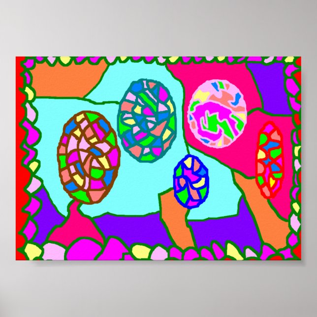 Poster de arte primitiva tribal em cores vivas (Frente)