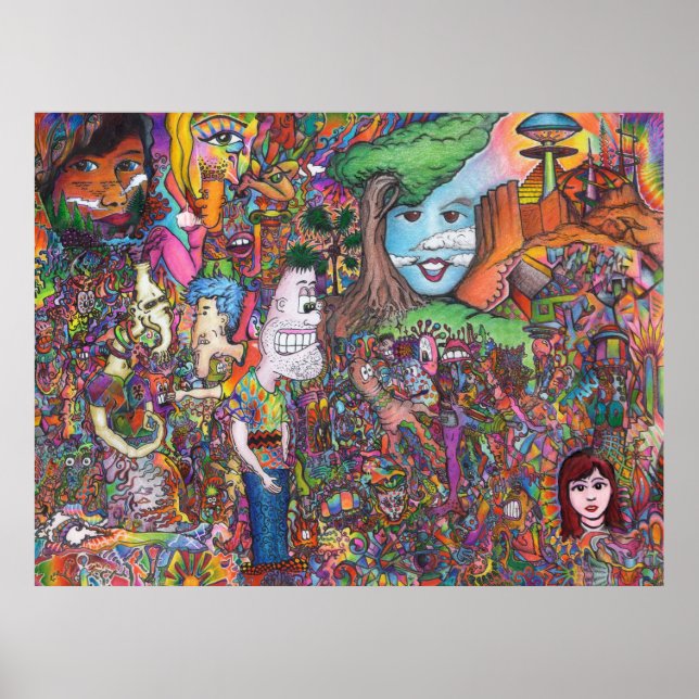 poster De Arte Psicodélica "Dê Uma Olhada" (Frente)