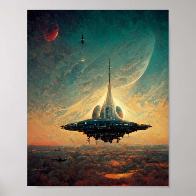 Poster de Arte Sci-Fi de Aterrissagem no Espaço (Frente)