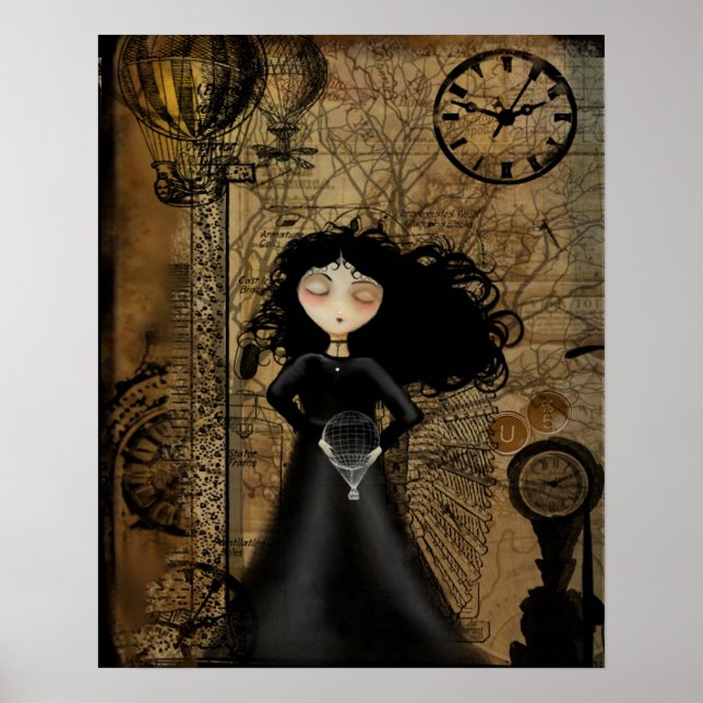 Poster de Arte Steampunk - Sem Medo de Voar (Frente)