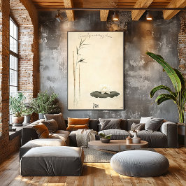 Poster de Arte Zen de Bambu e Lótus Sereno