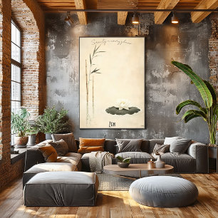 Poster de Arte Zen de Bambu e Lótus Sereno