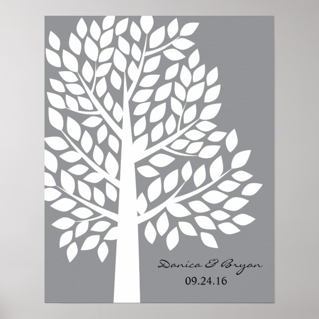 Poster de Árvore de Casamento - Cinza (Frente)