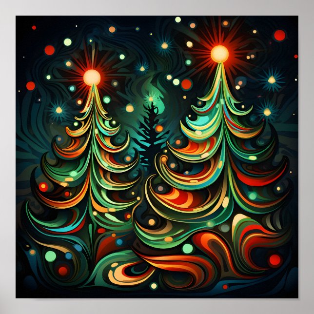 Poster de árvore de Natal psicodélica (Frente)